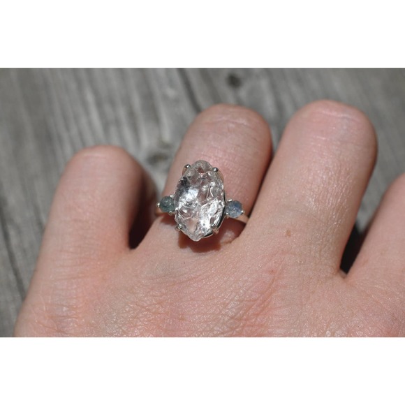 Raw Sapphire Engagement Ring Rough Diamond Wedding Band Unique Graduation - Picture 1 of 6